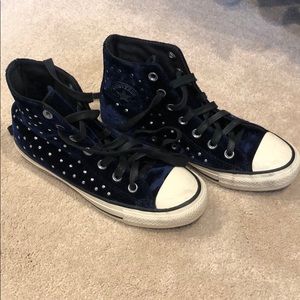 Navy blue velvet studded converse